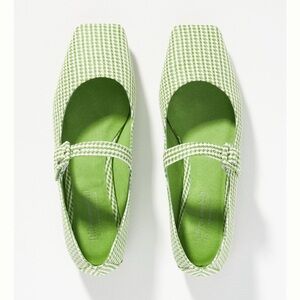 NWOT Jeffrey Campbell for Anthropologie Green Houndstooth Mary Janes 💚🤍💚🤍
